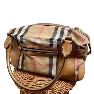 Burberry Nova Check Baby Bag Oversized Travel Duffle Purse Canvas Leather